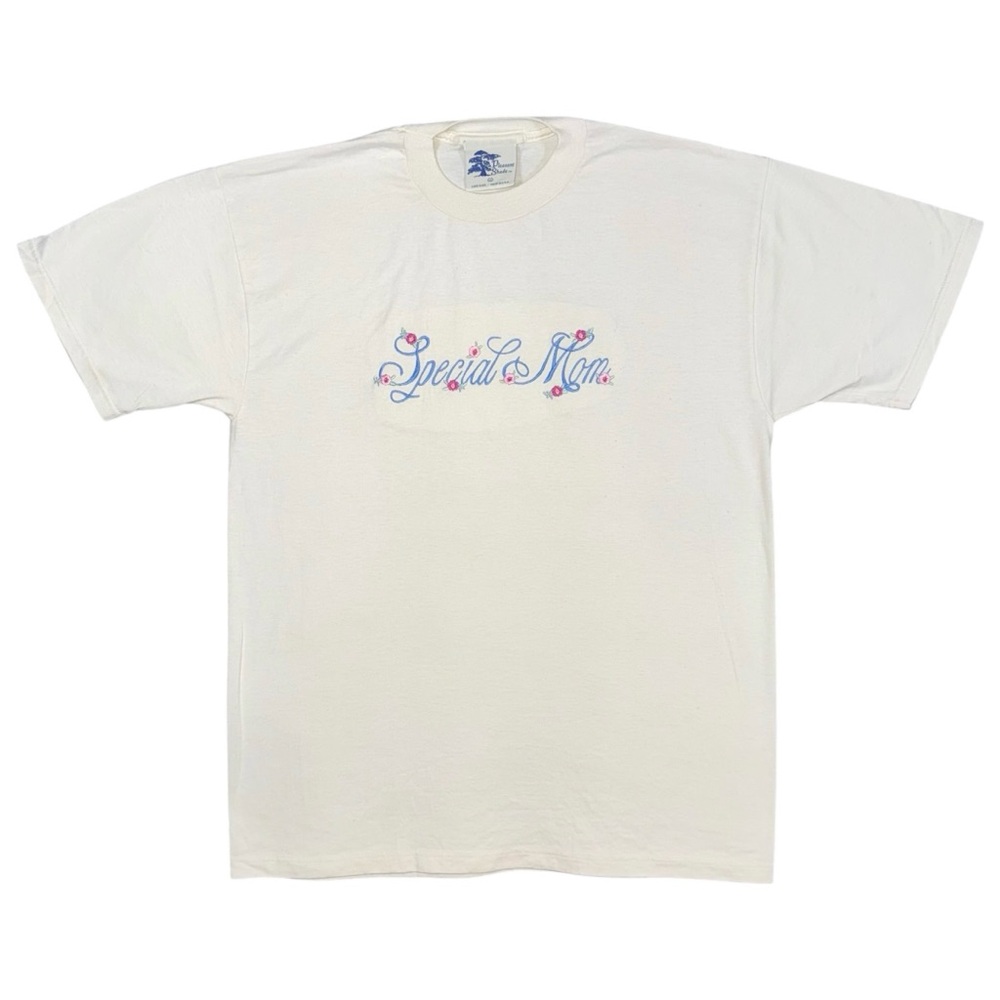 Vintage Pleasant Shade Special Mom Embroidered Floral Cream Shirt Large 90s USA